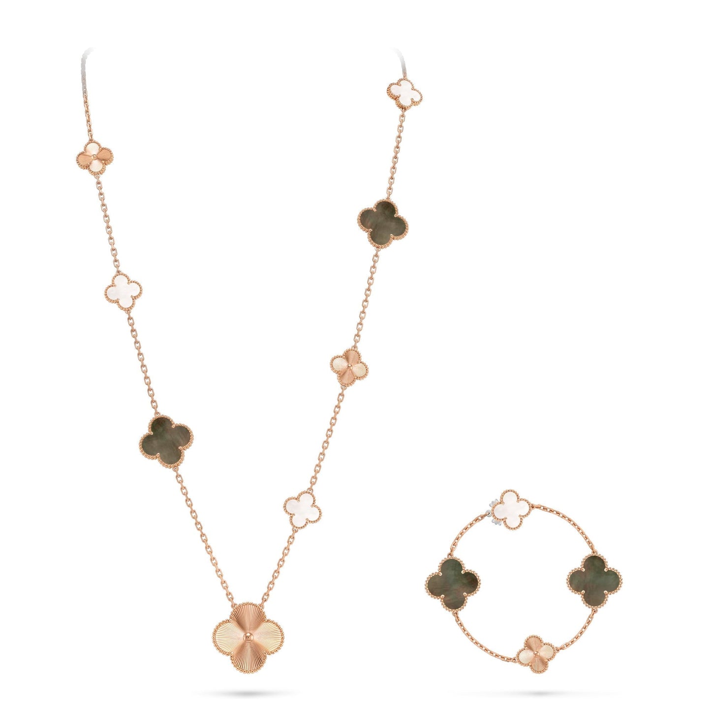 [Elowen Jewels]DETACHABLE CLOVER 15(11+4) FLOWER ROSE GOLD NECKLACE SET