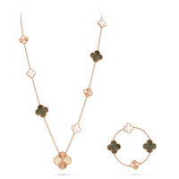 [Elowen Jewel]DETACHABLE CLOVER 15(11+4) FLOWER ROSE GOLD NECKLACE SET