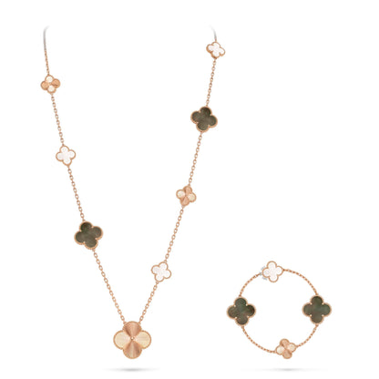 [Elowen Jewels]DETACHABLE CLOVER 15(11+4) FLOWER ROSE GOLD NECKLACE SET