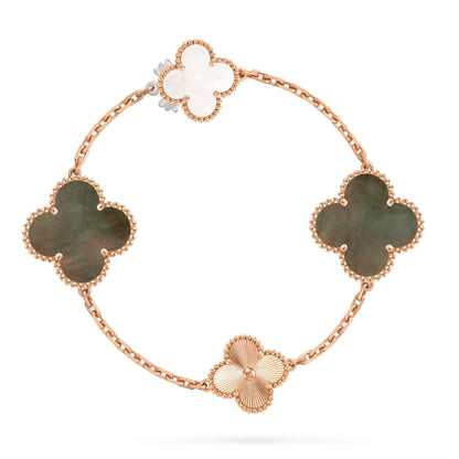 [Elowen Jewels]DETACHABLE CLOVER 15(11+4) FLOWER ROSE GOLD NECKLACE SET