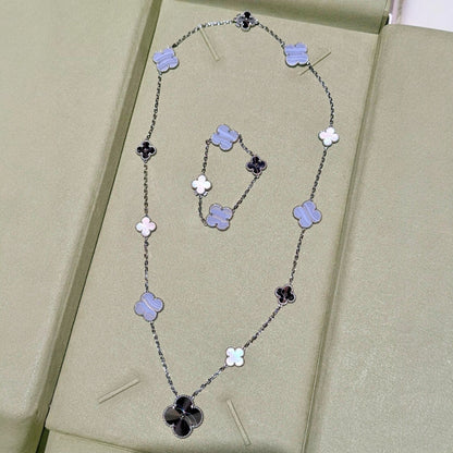 [Elowen Jewels]DETACHABLE CLOVER 15(11+4) FLOWER SILVER NECKLACE SET