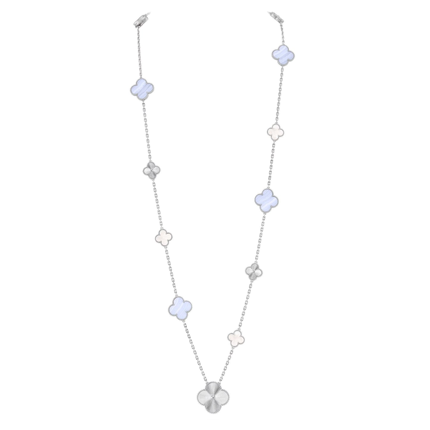 [Elowen Jewels]DETACHABLE CLOVER 15(11+4) FLOWER SILVER NECKLACE SET