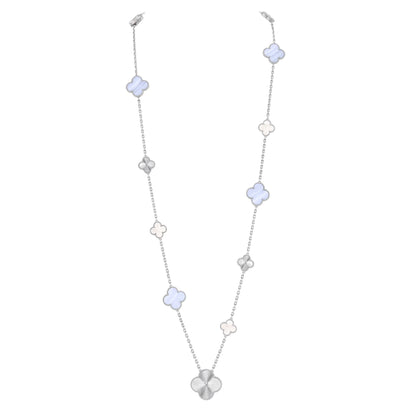 [Elowen Jewels]DETACHABLE CLOVER 15(11+4) FLOWER SILVER NECKLACE SET