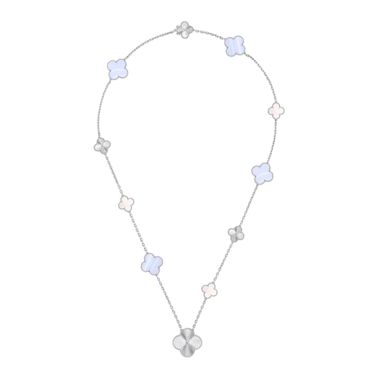 [Elowen Jewels]DETACHABLE CLOVER 15(11+4) FLOWER SILVER NECKLACE SET
