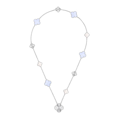 [Elowen Jewels]DETACHABLE CLOVER 15(11+4) FLOWER SILVER NECKLACE SET