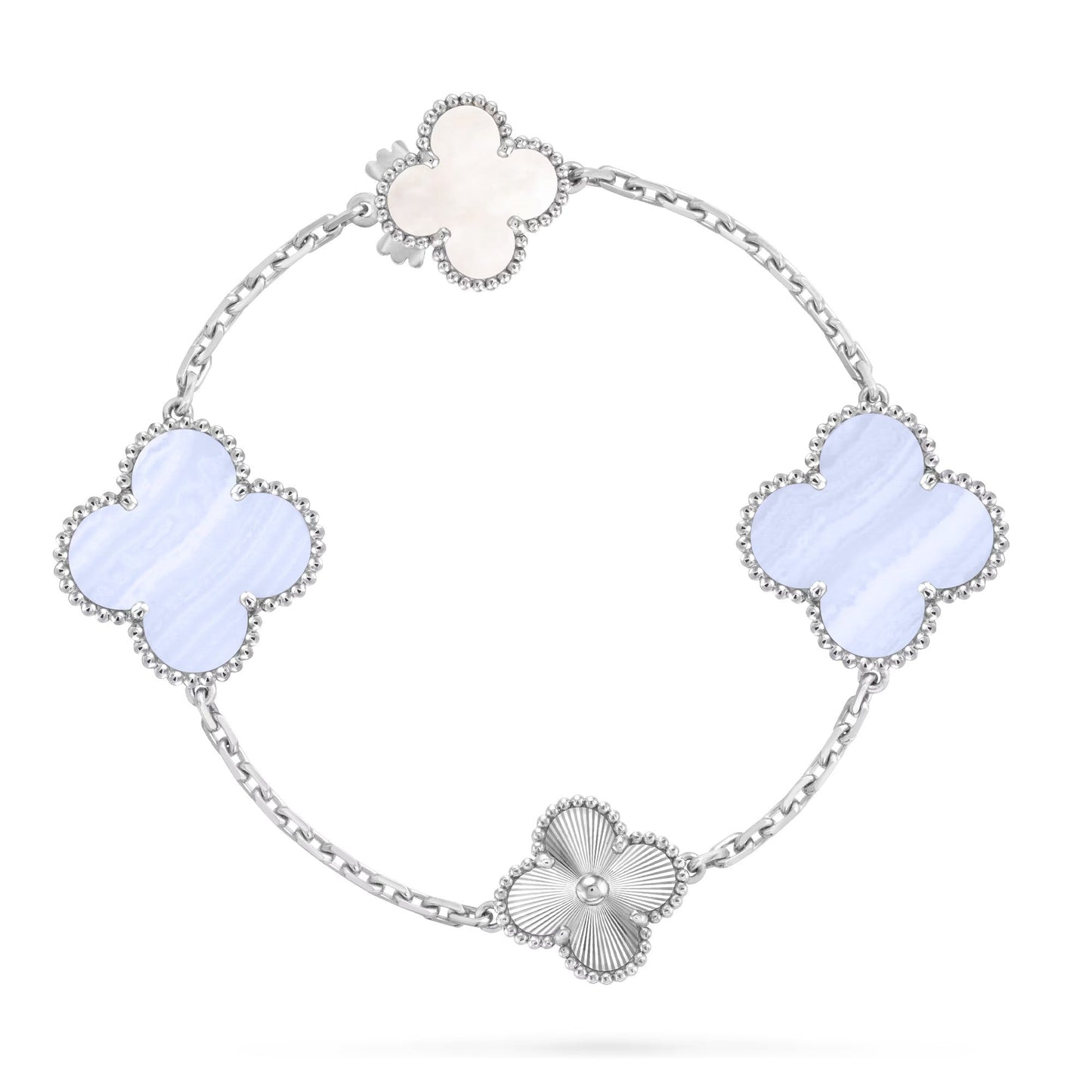 [Elowen Jewels]DETACHABLE CLOVER 15(11+4) FLOWER SILVER NECKLACE SET