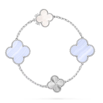 [Elowen Jewels]DETACHABLE CLOVER 15(11+4) FLOWER SILVER NECKLACE SET