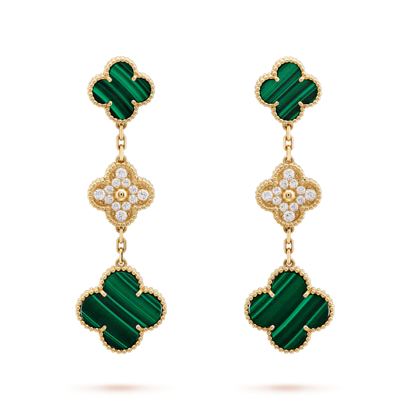 [Elowen Jewels]CLOVER EARRINGS GOLD MALACHITE DIAMOND 3 MOTIF