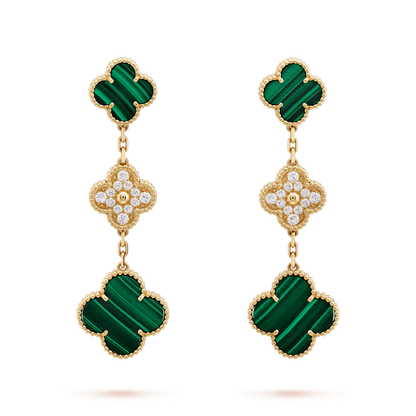 [Elowen Jewels]CLOVER EARRINGS GOLD MALACHITE DIAMOND 3 MOTIF