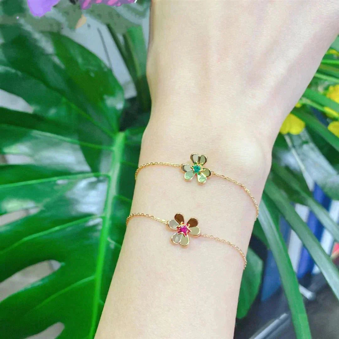 [Elowen Jewels]FRIVOLE GOLD FLOWER PINK MALACHITE BRACELET