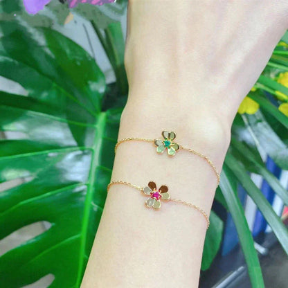 [Elowen Jewels]FRIVOLE GOLD FLOWER PINK MALACHITE BRACELET
