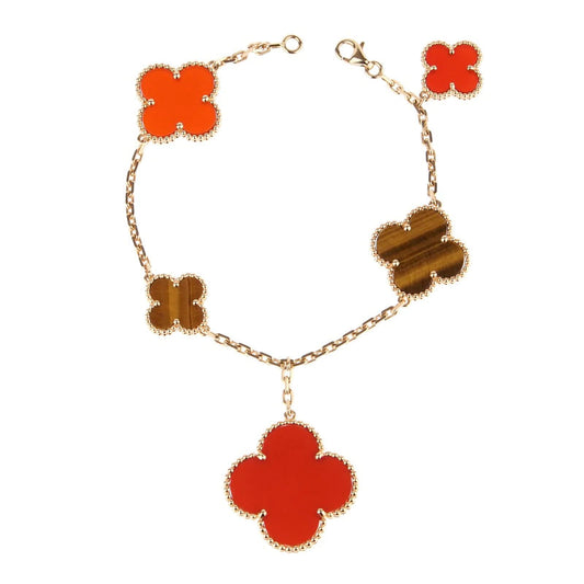 [Elowen Jewels]CLOVER BRACELET 5 MOTIFS CARNELIAN TIGER EYE