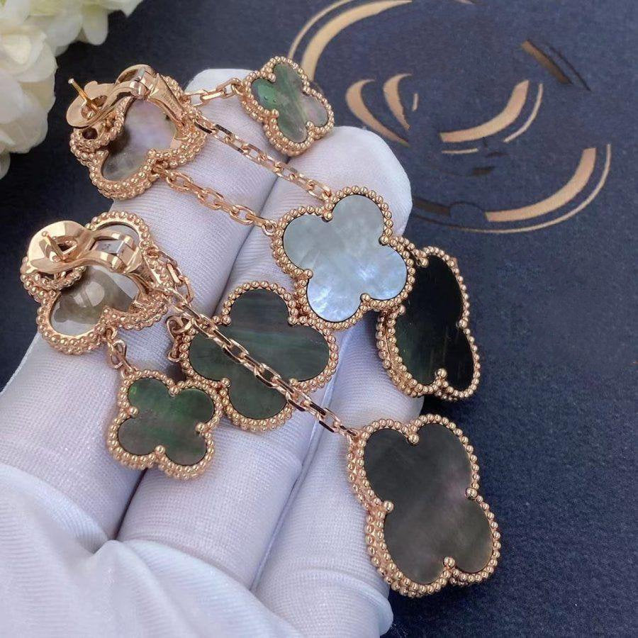 [Elowen Jewels]CLOVER EARRINGS DARK MOP 4 MOTIFS ROSE GOLD