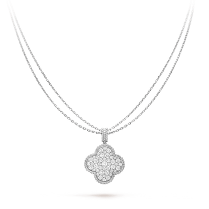 [Elowen Jewels]CLOVER 25MM SILVER FULL DIAMOND BIG CLOVER NECKLACE