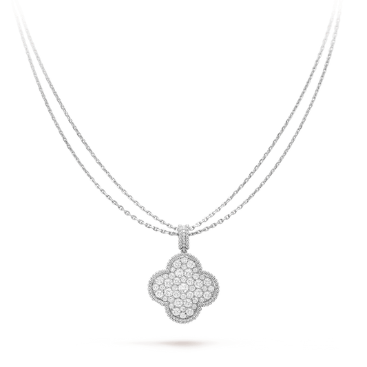 [Elowen Jewels]CLOVER 25MM SILVER FULL DIAMOND BIG CLOVER NECKLACE