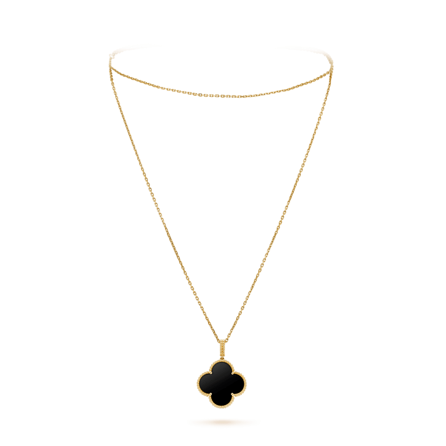 [Elowen Jewels]CLOVER 25MM GOLD ONYX BIG CLOVER NECKLACE