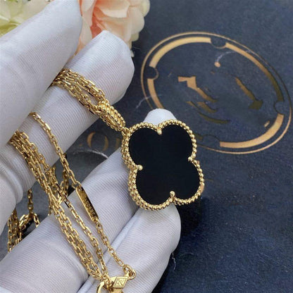 [Elowen Jewels]CLOVER 25MM GOLD ONYX BIG CLOVER NECKLACE