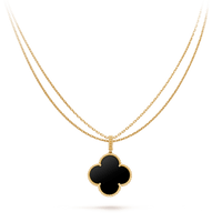 [Elowen Jewel]CLOVER 25MM GOLD ONYX BIG CLOVER NECKLACE