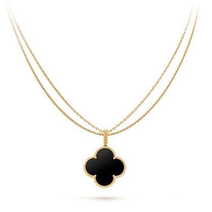 [Elowen Jewels]CLOVER 25MM GOLD ONYX BIG CLOVER NECKLACE
