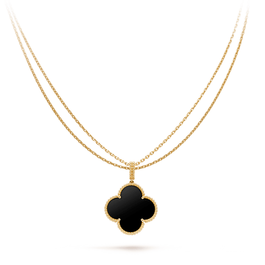 [Elowen Jewels]CLOVER 25MM GOLD ONYX BIG CLOVER NECKLACE