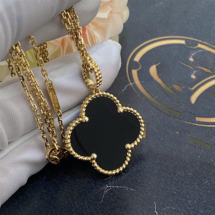 [Elowen Jewels]CLOVER 25MM GOLD ONYX BIG CLOVER NECKLACE