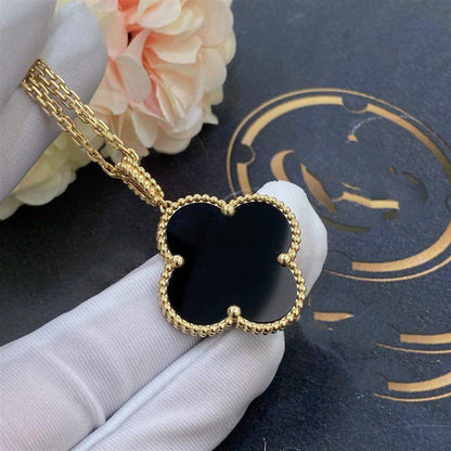 [Elowen Jewels]CLOVER 25MM GOLD ONYX BIG CLOVER NECKLACE