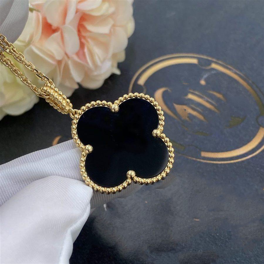 [Elowen Jewels]CLOVER 25MM GOLD ONYX BIG CLOVER NECKLACE