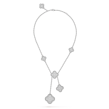 [Elowen Jewels]CLOVER 5 MOTIFS SILVER DIAMONDS NECKLACE