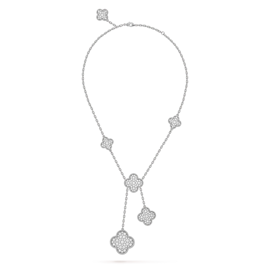 [Elowen Jewels]CLOVER 5 MOTIFS SILVER DIAMONDS NECKLACE
