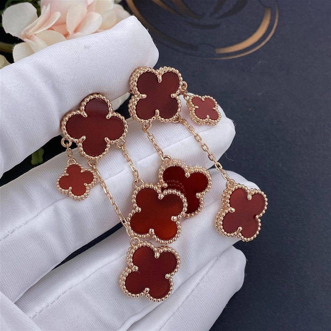 [Elowen Jewels]CLOVER EARRINGS CARNELIAN 4 MOTIFS PINK GOLD