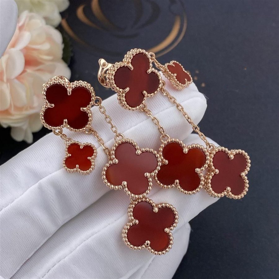 [Elowen Jewels]CLOVER EARRINGS CARNELIAN 4 MOTIFS PINK GOLD