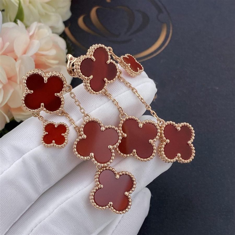 [Elowen Jewels]CLOVER EARRINGS CARNELIAN 4 MOTIFS PINK GOLD