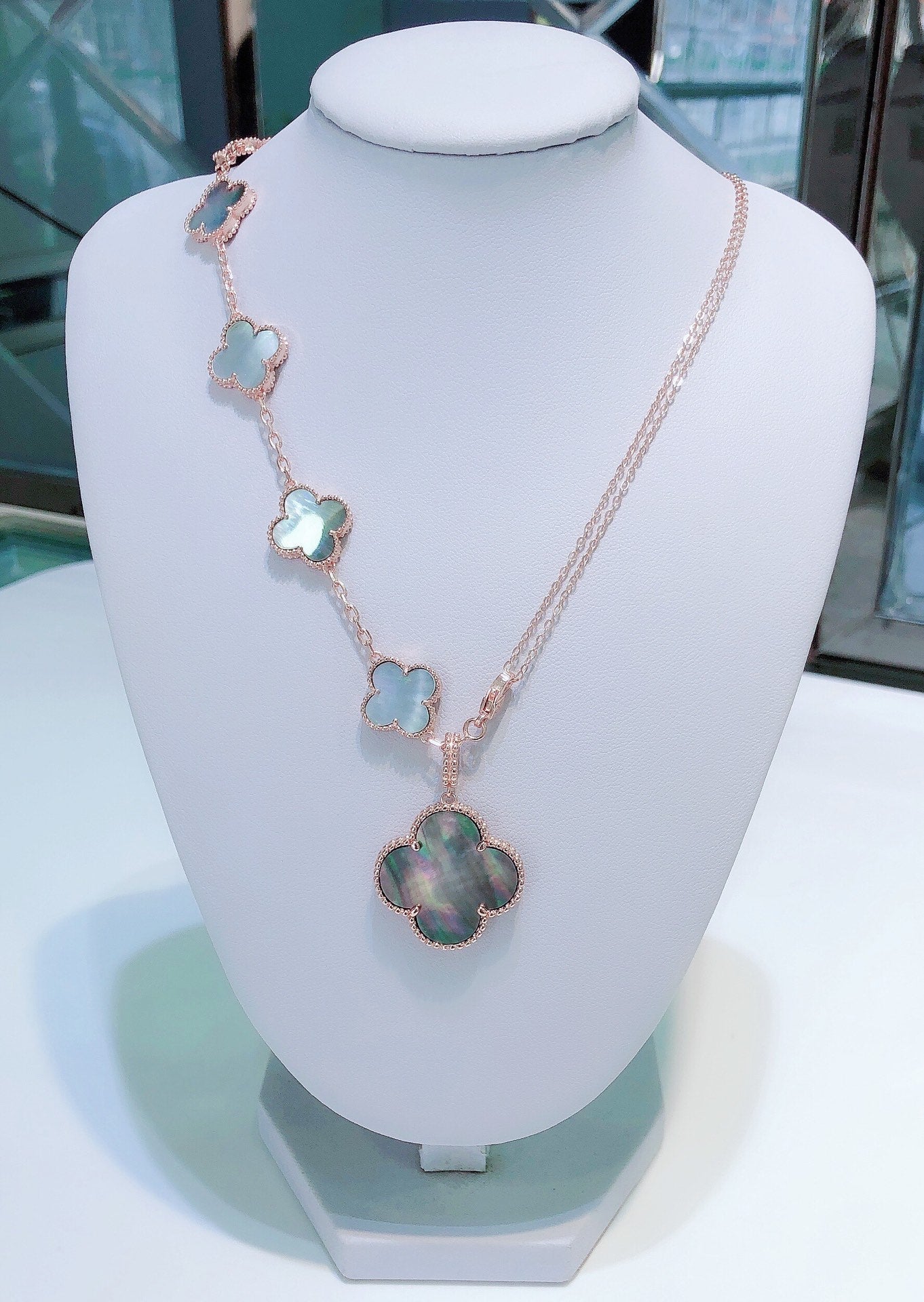 [Elowen Jewels]COMBINED BRACELET 5 MOTIFS AND NECKLACE DARK MOP ROSE GOLD