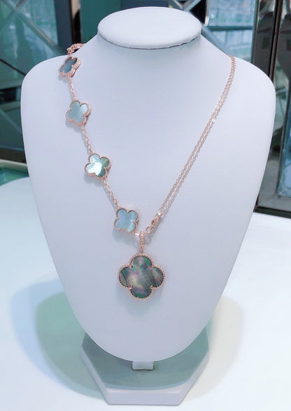 [Elowen Jewels]COMBINED BRACELET 5 MOTIFS AND NECKLACE DARK MOP ROSE GOLD