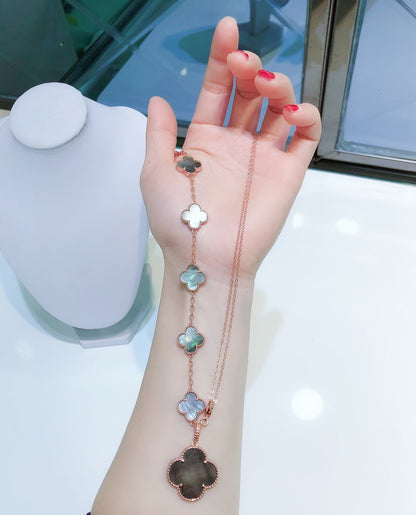 [Elowen Jewels]COMBINED BRACELET 5 MOTIFS AND NECKLACE DARK MOP ROSE GOLD