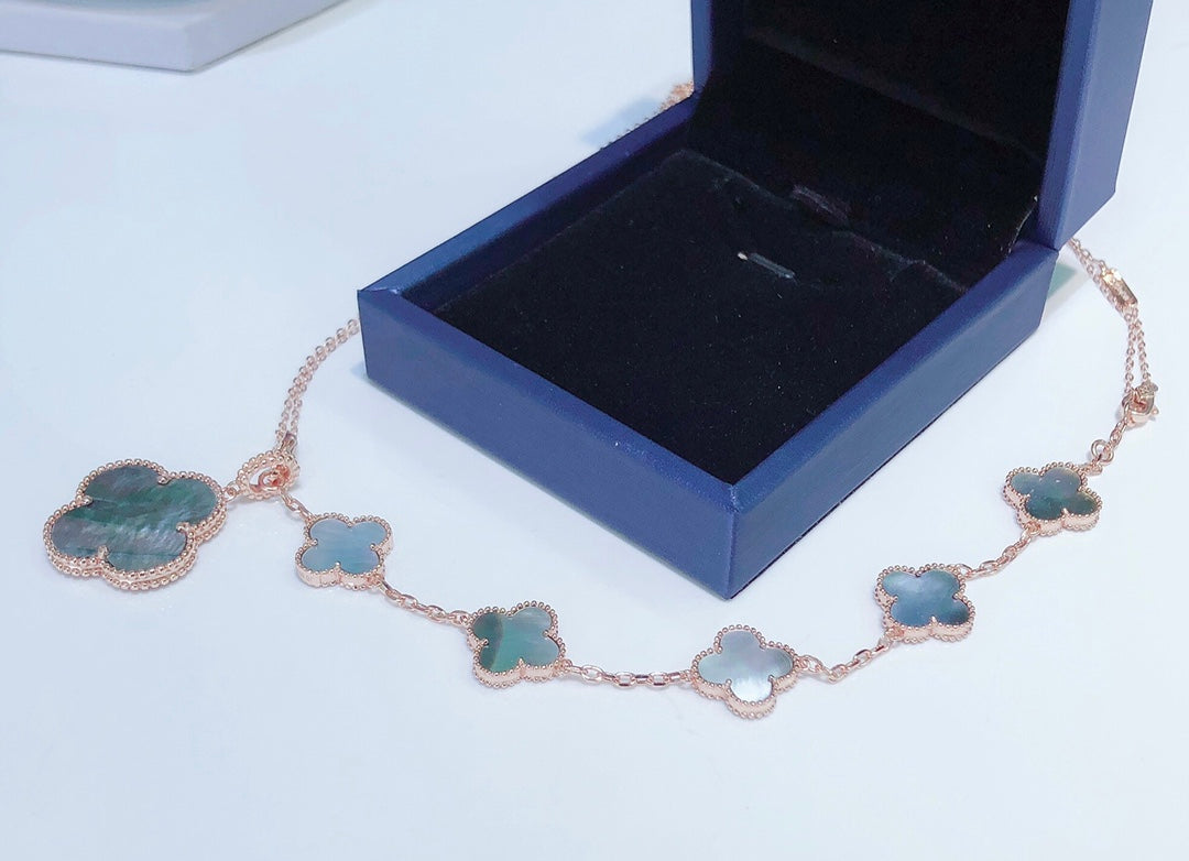[Elowen Jewels]COMBINED BRACELET 5 MOTIFS AND NECKLACE DARK MOP ROSE GOLD