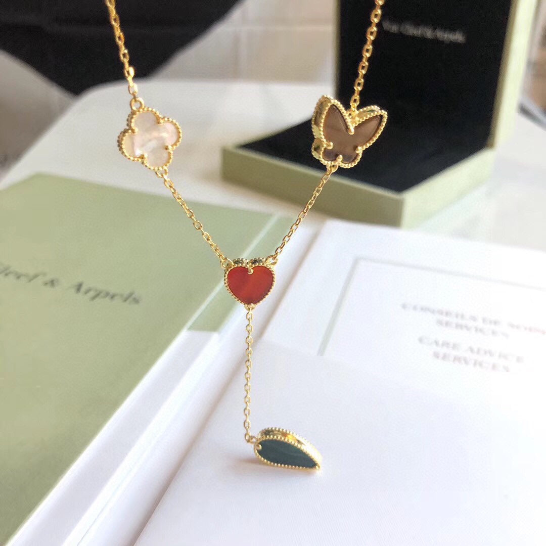 [Elowen Jewels]LUCKY SPRING 4 MOTIFS ROSE GOLD NECKLACE