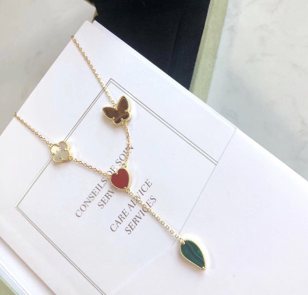 [Elowen Jewels]LUCKY SPRING 4 MOTIFS ROSE GOLD NECKLACE
