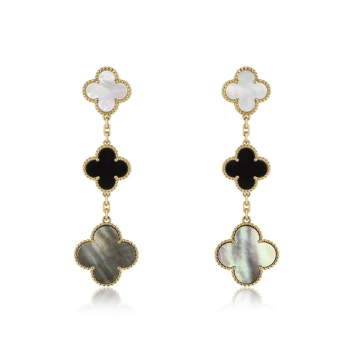 [Elowen Jewels]CLOVER EARRINGS GOLD ONYX MOP 3 MOTIF