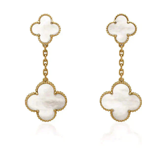 [Elowen Jewels]CLOVER 2 MOTIF WHITE MOP EARRINGS