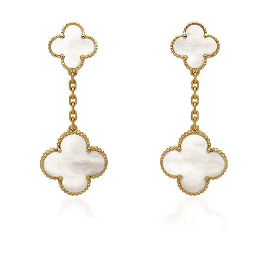[Elowen Jewels]CLOVER 2 MOTIF WHITE MOP EARRINGS