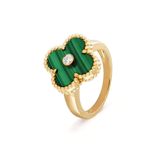 [Elowen Jewels]CLOVER MALACHITE RING GOLD DIAMOND